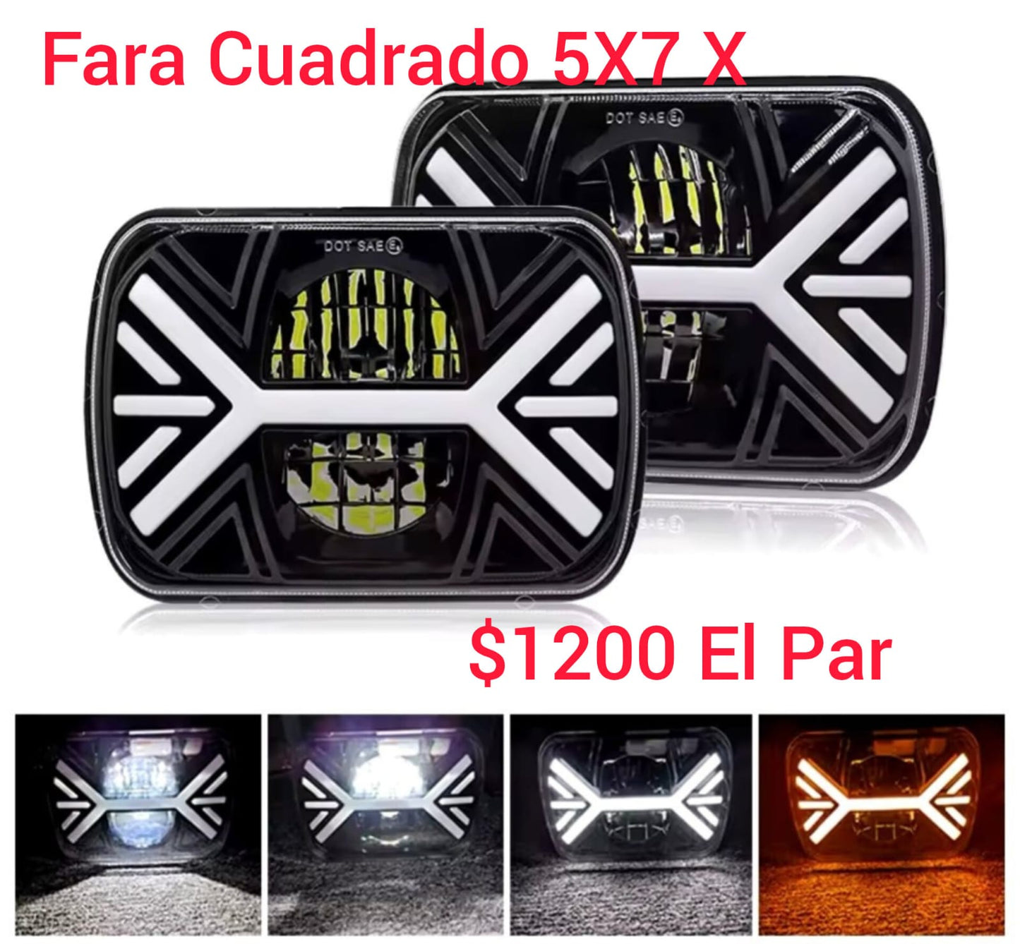 Faros LED H4 de 5" X 7" con luz potente y diseño moderno