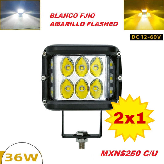 2X1 Foco Led Neblinero Trabajo 12-60V / 36W / Luz Fijo y Flasheo